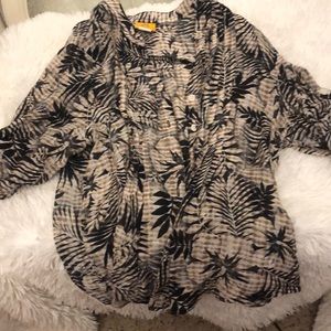 Ruby Rd Black and Tan floral button up shirt